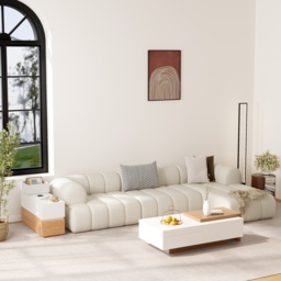 Sintered Stone Top Narrow Smart Side Table with Storage Modern White & Natural End Table with USB Charging - thumbnail 4