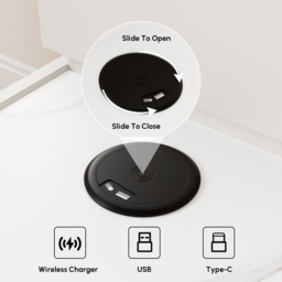 Sintered Stone Top Narrow Smart Side Table with Storage Modern White & Natural End Table with USB Charging - thumbnail 7