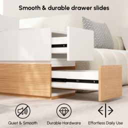 Sintered Stone Top Narrow Smart Side Table with Storage Modern White & Natural End Table with USB Charging - thumbnail 5