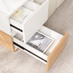Sintered Stone Top Narrow Smart Side Table with Storage Modern White & Natural End Table with USB Charging - thumbnail 8