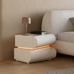 Modern White Leather Smart LED Bedside Table with Wireless Charger 2 Drawers Bedside Table with USB & Type-C Ports - thumbnail 3