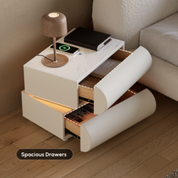 Modern White Leather Smart LED Bedside Table with Wireless Charger 2 Drawers Bedside Table with USB & Type-C Ports - thumbnail 7