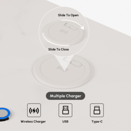 Modern White Leather Smart LED Bedside Table with Wireless Charger 2 Drawers Bedside Table with USB & Type-C Ports - thumbnail 9