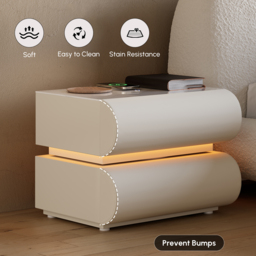 Modern White Leather Smart LED Bedside Table with Wireless Charger 2 Drawers Bedside Table with USB & Type-C Ports - thumbnail 6