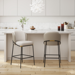 Modern PU Leather Breakfast Bar Stool Gray with Back & Footrest Set of 4
