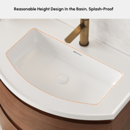90 cm Floating Curved Bathroom Vanity Half-Circle Bathroom Cabinet Walnut - thumbnail 3