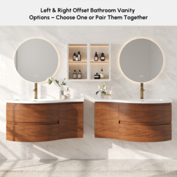 90 cm Floating Curved Bathroom Vanity Half-Circle Bathroom Cabinet Walnut - thumbnail 8
