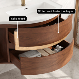 90 cm Floating Curved Bathroom Vanity Half-Circle Bathroom Cabinet Walnut - thumbnail 5