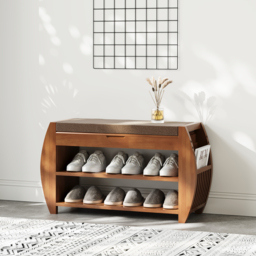 Shoe Storage Entryway Bench Wooden Shoe Rack in Brown - thumbnail 1