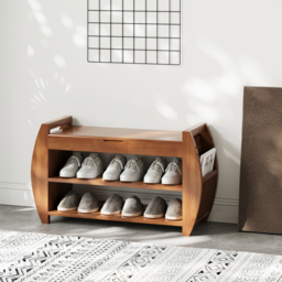 Shoe Storage Entryway Bench Wooden Shoe Rack in Brown - thumbnail 3