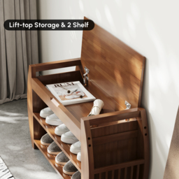 Shoe Storage Entryway Bench Wooden Shoe Rack in Brown - thumbnail 6