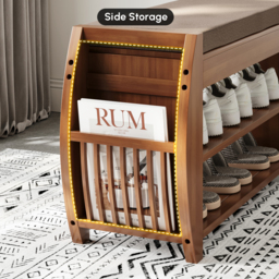 Shoe Storage Entryway Bench Wooden Shoe Rack in Brown - thumbnail 7
