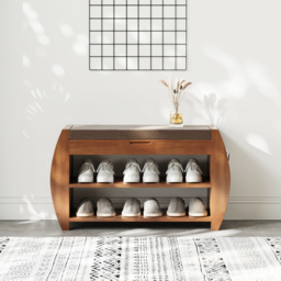 Shoe Storage Entryway Bench Wooden Shoe Rack in Brown - thumbnail 2
