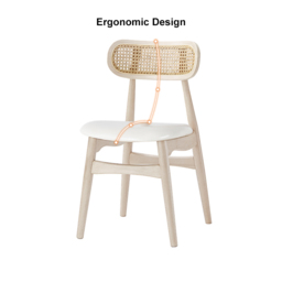 Japandi Bleached Wood Rattan Upholstered Dining Chair Ash Wood Side Chair Faux Leather - thumbnail 6
