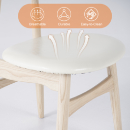 Japandi Bleached Wood Rattan Upholstered Dining Chair Ash Wood Side Chair Faux Leather - thumbnail 4