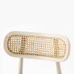 Japandi Bleached Wood Rattan Upholstered Dining Chair Ash Wood Side Chair Faux Leather - thumbnail 9