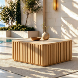Flutera Fluted Aluminium Outdoor Coffee Table with Sintered Stone Top - thumbnail 4