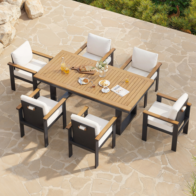 Tevara 7-Piece Rectangular Wood & Aluminium Outdoor Patio Dining Set for 6 People - image 1
