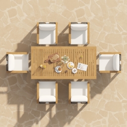 Tevara 7-Piece Rectangular Wood & Aluminium Outdoor Patio Dining Set for 6 People - thumbnail 3