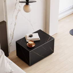 Modern 600mmW Faux Travertine Nightstand 1 Drawer Bedside Table Set of 2 - thumbnail 7