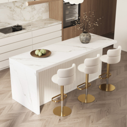 Bar Stool Velvet Upholstery Swivel Beige with Backrest Adjustable Height in Gold Finish Counter Stool - thumbnail 1
