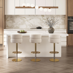 Bar Stool Velvet Upholstery Swivel Beige with Backrest Adjustable Height in Gold Finish Counter Stool - thumbnail 3