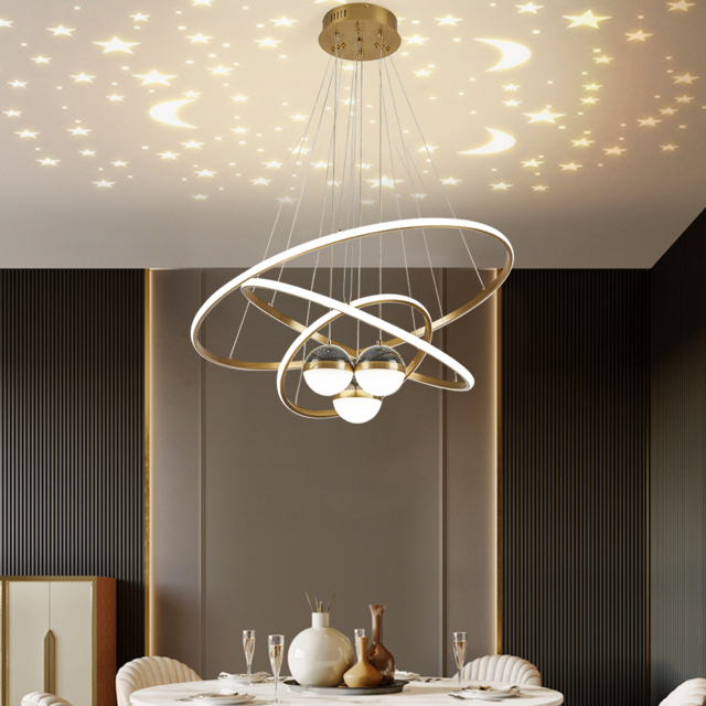 Modern Gold 3-Light LED Chandelier 3 Color Modes Remote Control Starry Reflection Light - image 1