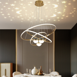 Modern Gold 3-Light LED Chandelier 3 Color Modes Remote Control Starry Reflection Light - thumbnail 1