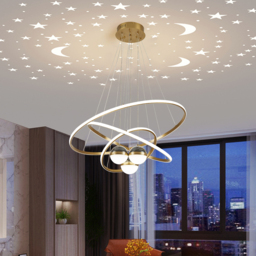 Modern Gold 3-Light LED Chandelier 3 Color Modes Remote Control Starry Reflection Light - thumbnail 4
