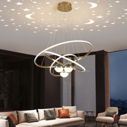 Modern Gold 3-Light LED Chandelier 3 Color Modes Remote Control Starry Reflection Light - thumbnail 3