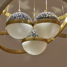 Modern Gold 3-Light LED Chandelier 3 Color Modes Remote Control Starry Reflection Light - thumbnail 6