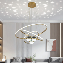Modern Gold 3-Light LED Chandelier 3 Color Modes Remote Control Starry Reflection Light - thumbnail 5