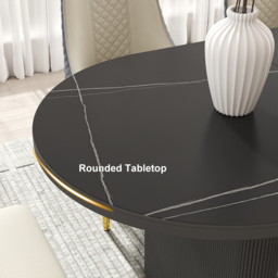 2007 mm - 2413 mm Oval Dining Table Extendable Butterfly Leaf Sintered Stone Top 8-10 Seater Black - thumbnail 4