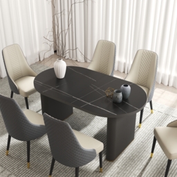 2007 mm - 2413 mm Oval Dining Table Extendable Butterfly Leaf Sintered Stone Top 8-10 Seater Black - thumbnail 2