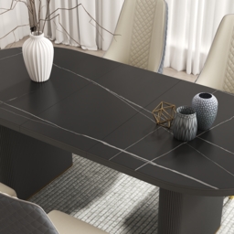 2007 mm - 2413 mm Oval Dining Table Extendable Butterfly Leaf Sintered Stone Top 8-10 Seater Black - thumbnail 3