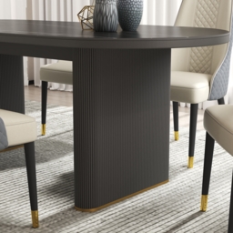 2007 mm - 2413 mm Oval Dining Table Extendable Butterfly Leaf Sintered Stone Top 8-10 Seater Black - thumbnail 5