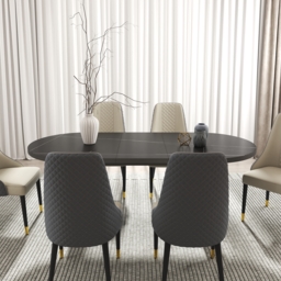 2007 mm - 2413 mm Oval Dining Table Extendable Butterfly Leaf Sintered Stone Top 8-10 Seater Black - thumbnail 7