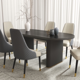 2007 mm - 2413 mm Oval Dining Table Extendable Butterfly Leaf Sintered Stone Top 8-10 Seater Black - thumbnail 6