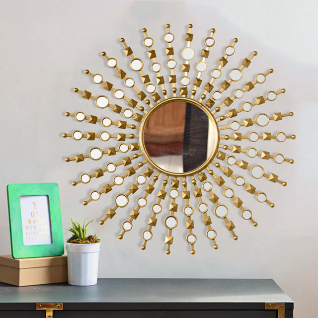 700mm Glam Metal Round Gold Wall Mirror Sun Shine Home Decor for Living Room - image 1