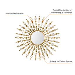 700mm Glam Metal Round Gold Wall Mirror Sun Shine Home Decor for Living Room - thumbnail 9