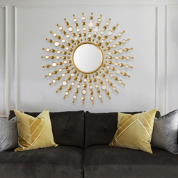 700mm Glam Metal Round Gold Wall Mirror Sun Shine Home Decor for Living Room - thumbnail 5