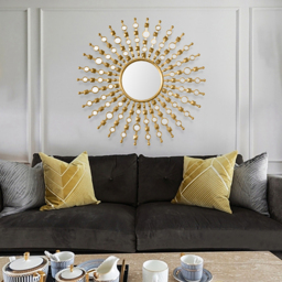 700mm Glam Metal Round Gold Wall Mirror Sun Shine Home Decor for Living Room - thumbnail 3