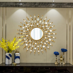 700mm Glam Metal Round Gold Wall Mirror Sun Shine Home Decor for Living Room - thumbnail 6
