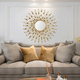 700mm Glam Metal Round Gold Wall Mirror Sun Shine Home Decor for Living Room - thumbnail 4