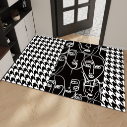 2 Pieces Modern Abstract Houndstooth Black Washable Door Mat Non-slip Entryway Rug Set - thumbnail 8