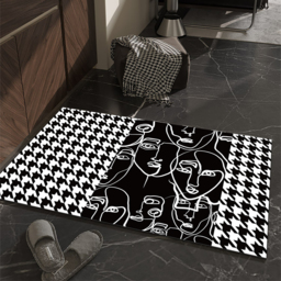 2 Pieces Modern Abstract Houndstooth Black Washable Door Mat Non-slip Entryway Rug Set - thumbnail 2