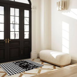 2 Pieces Modern Abstract Houndstooth Black Washable Door Mat Non-slip Entryway Rug Set - thumbnail 3