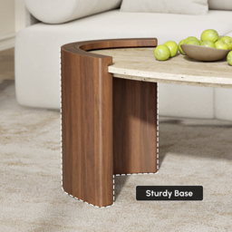 110 cm Japandi Oval Travertine Stone Top Coffee Table - thumbnail 5