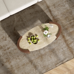 110 cm Japandi Oval Travertine Stone Top Coffee Table - thumbnail 2