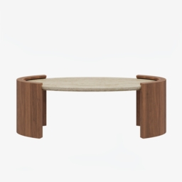 110 cm Japandi Oval Travertine Stone Top Coffee Table - thumbnail 9